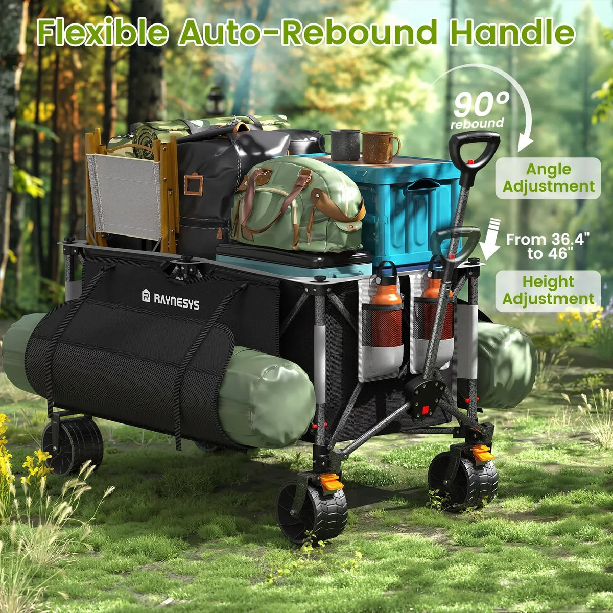 Nouveauté 2026 – Chariot pliable Raynesys 300L avec roues, , capacité de 200 kg, robuste, idéal pour la plage, les sports de sable, le camping et les courses, noir et gris