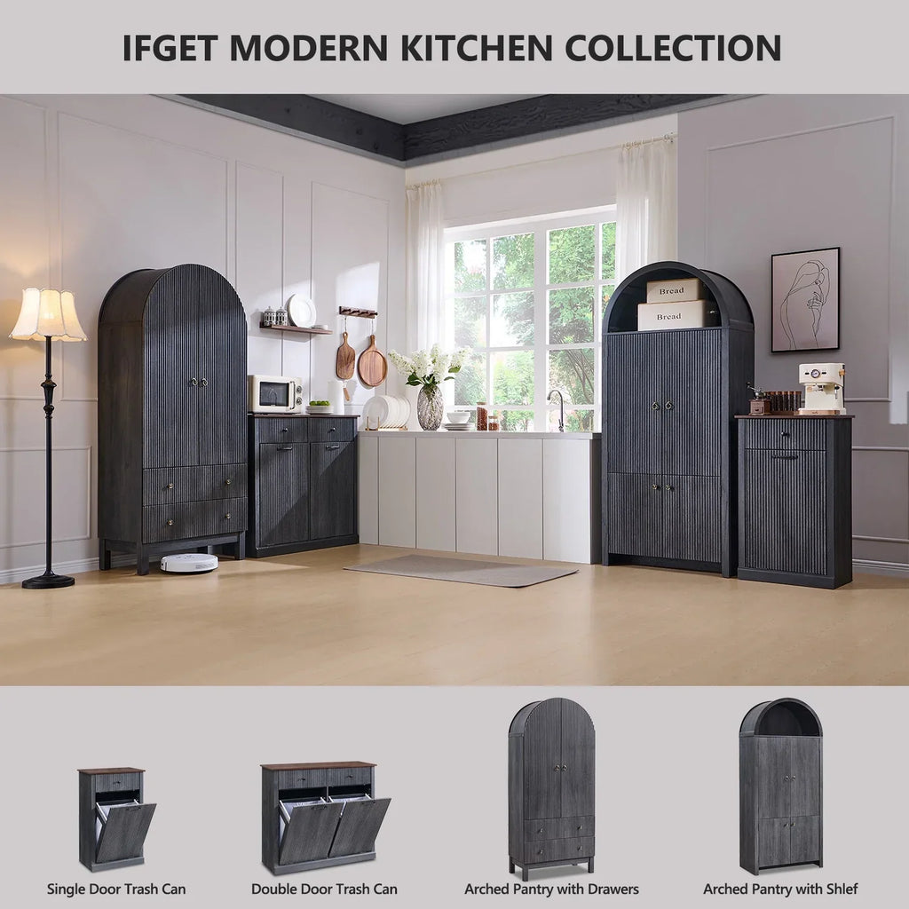 Nouveauté 2026 – Armoire de rangement de cuisine IFGET , 180 cm de haut, style arqué, avec étagères réglables, idéale pour la cuisine et la salle à manger