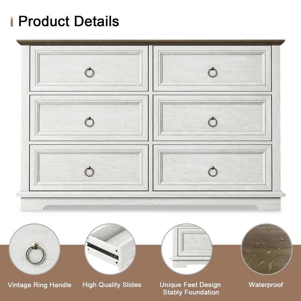Nouveauté 2026 – Commode FAGAGA 6 tiroirs pour salon, meuble de rangement en bois pour chambre, blanc