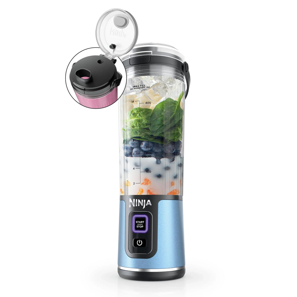 Nouveauté 2026 – Blender portable Ninja Blast , sans fil, bol de 532 ml (18 oz), blender individuel pour milkshakes et smoothies, sans BPA, couvercle étanche et bec verseur, rechargeable par USB-C, pièces compatibles lave-vaisselle, violet métallisé