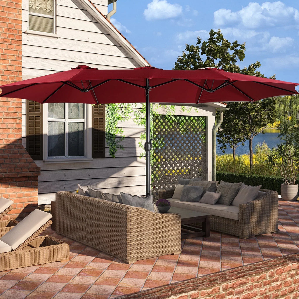 Nouveauté 2026 – Parasol rectangulaire Mondawe 4,57 m (15 pi) avec base et éclairage LED beige