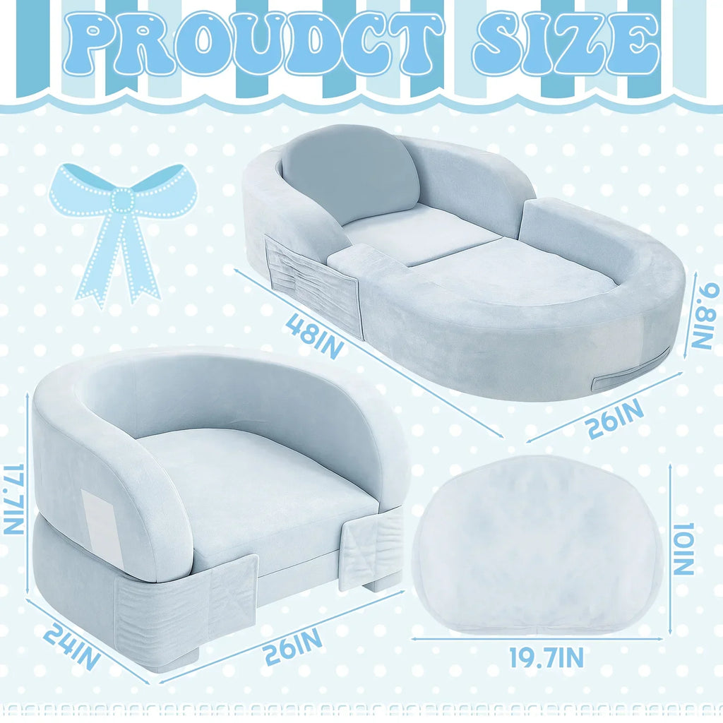 Nouveauté 2026 – Lit de voyage pour tout-petits Coumy 2-en-1 avec housse amovible, matelas pliable et portable en mousse souple, sac de transport inclus, bleu