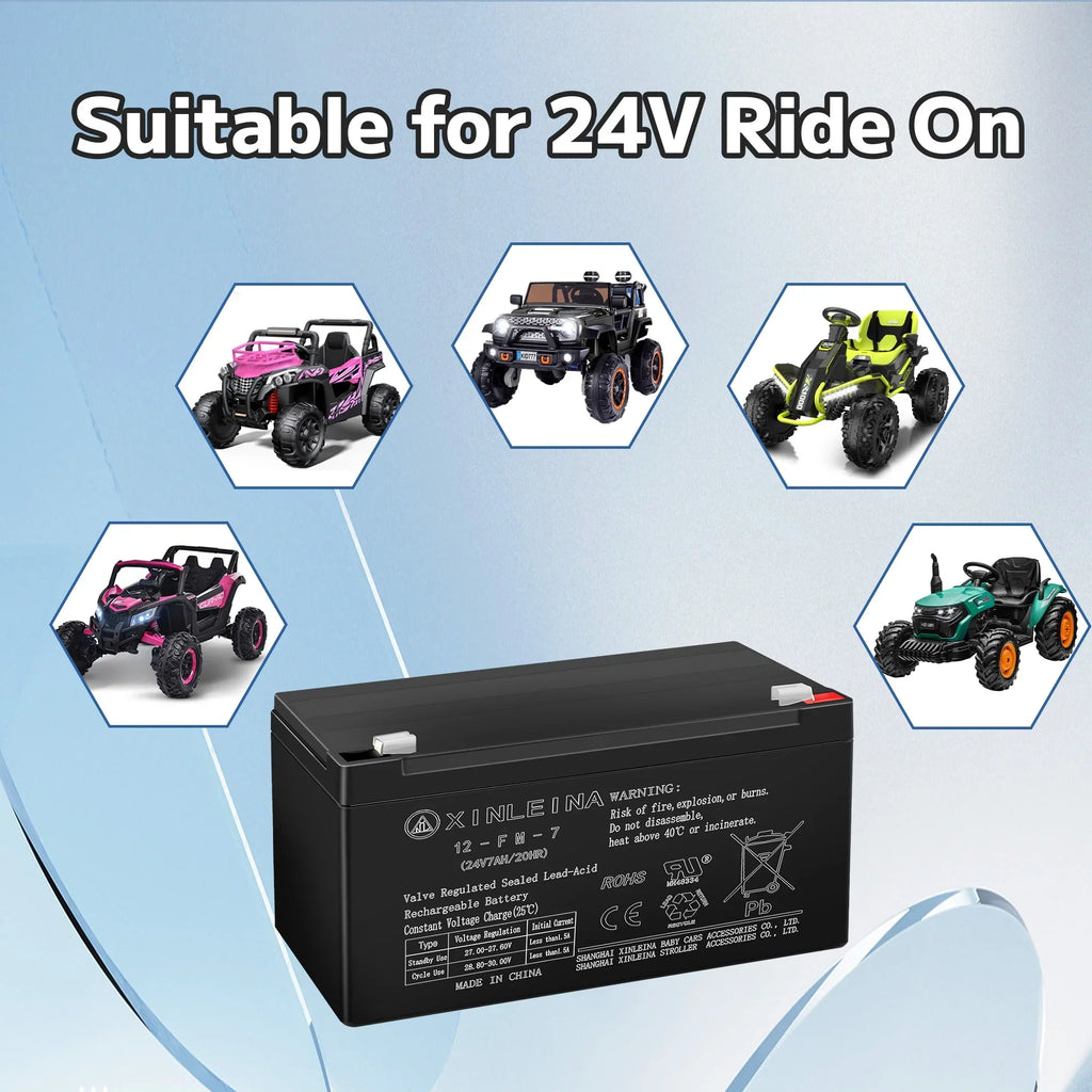 Nouveauté 2026 – Batterie au plomb étanche rechargeable 24 V 7 Ah - Convient à la plupart des voitures électriques pour enfants - Accessoires pour batteries