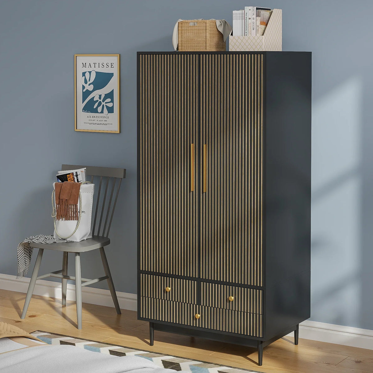 Nouveauté 2026 – Armoire-penderie Armoire , meuble de rangement avec tiroirs et penderie pour chambre à coucher, blanc
