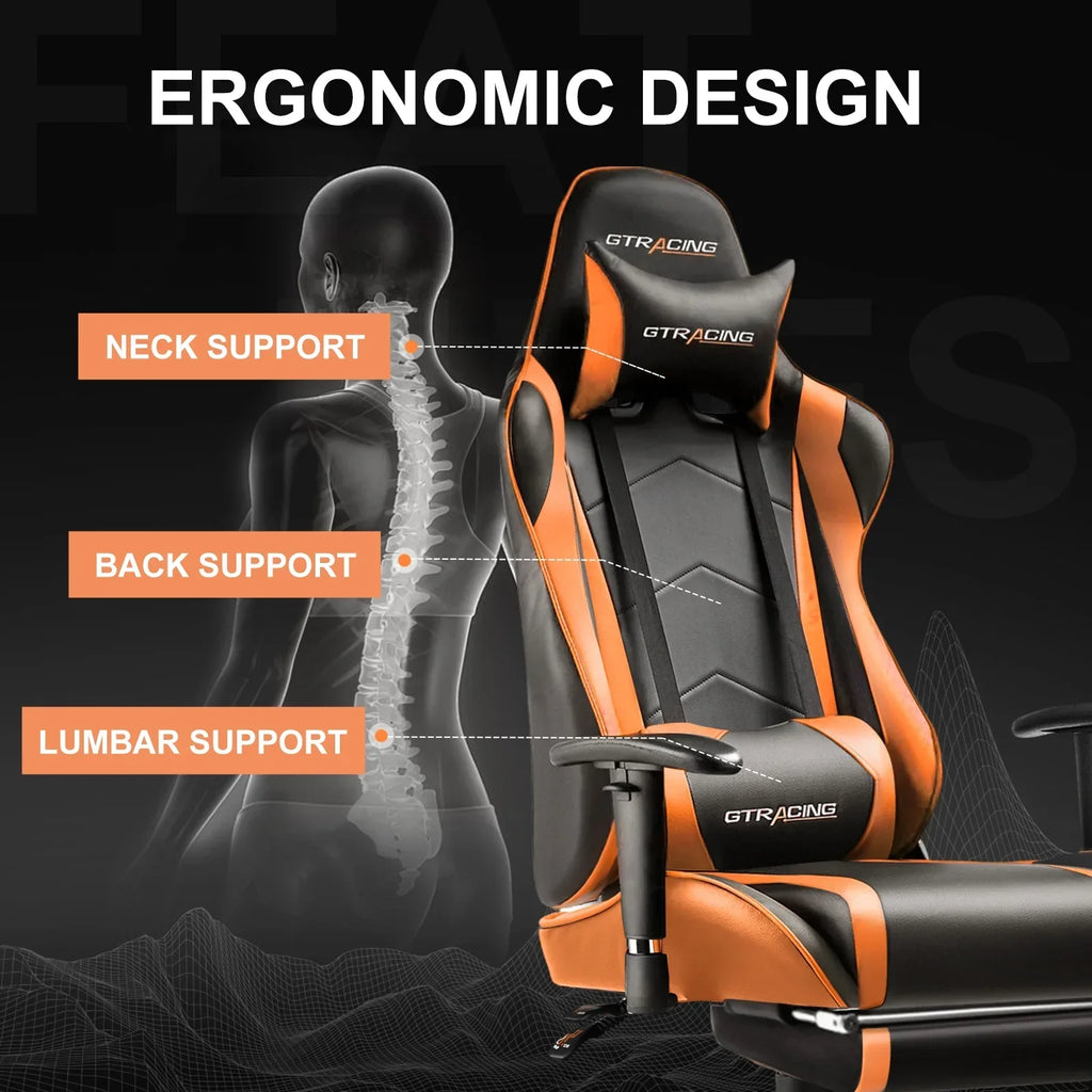 Nouveauté 2026 – Chaise de jeu GTRACING , chaise de bureau ergonomique avec soutien lombaire, revêtement en cuir PU, repose-pieds et appui-tête réglable, rouge