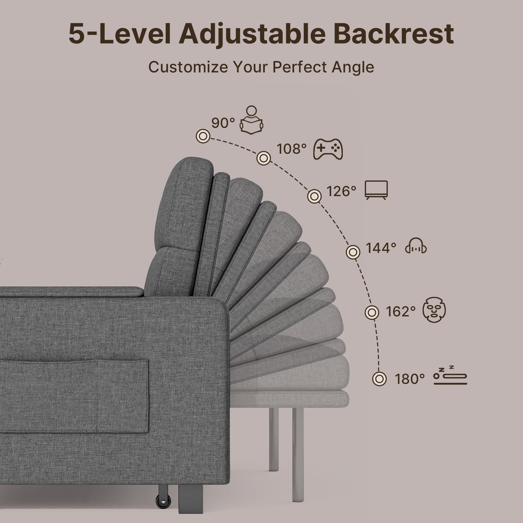 Nouveauté 2026 – Canapé-lit convertible 3 en 1 Lofka avec rangement, dossier réglable et fonction gigogne - Fauteuil-lit idéal pour les petits espaces et les appartements, gris foncé