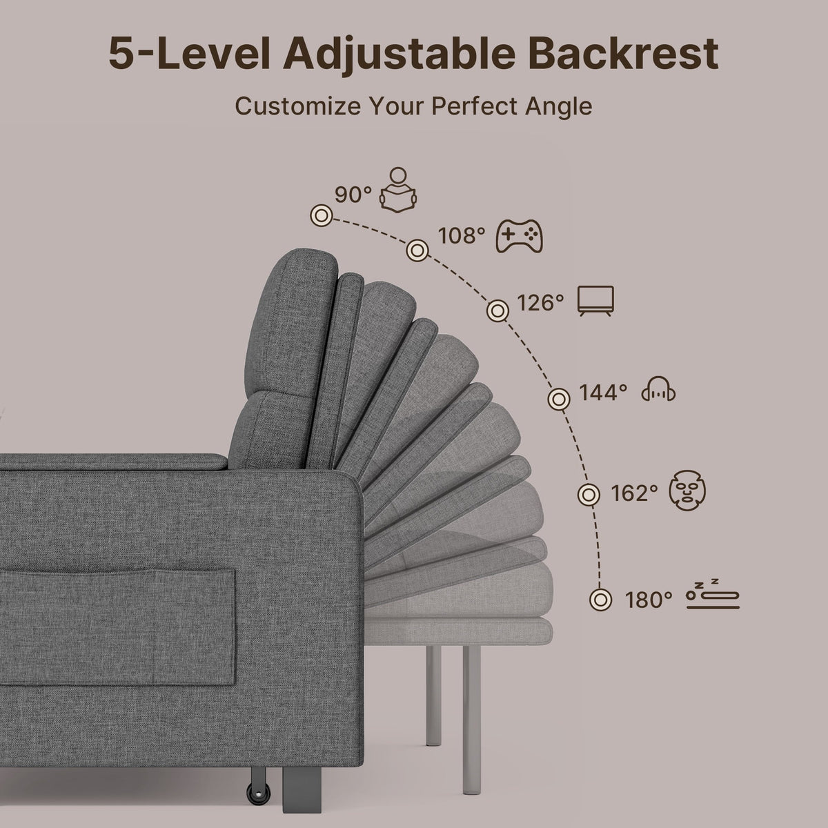 Nouveauté 2026 – Canapé-lit convertible 3 en 1 Lofka avec rangement, dossier réglable et fonction gigogne - Fauteuil-lit idéal pour les petits espaces et les appartements, gris foncé