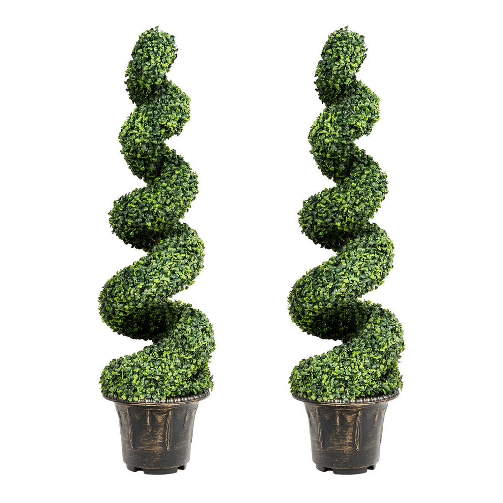 Nouveauté 2026 – Gymax Lot de 2 sapins artificiels en spirale de 1,20 m avec feuilles réalistes, pour intérieur et extérieur (bureau