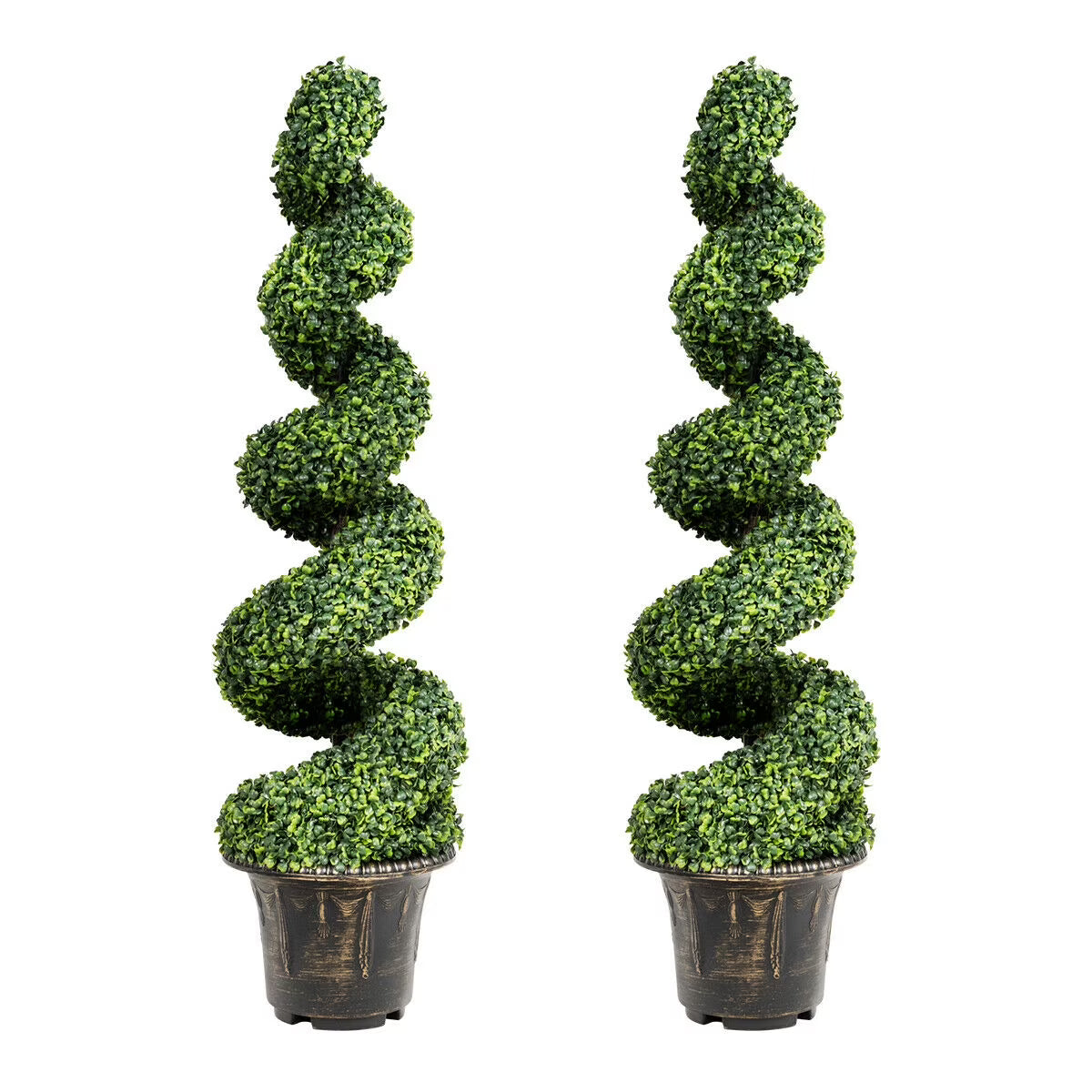 Nouveauté 2026 – Gymax Lot de 2 sapins artificiels en spirale de 1,20 m avec feuilles réalistes, pour intérieur et extérieur (bureau