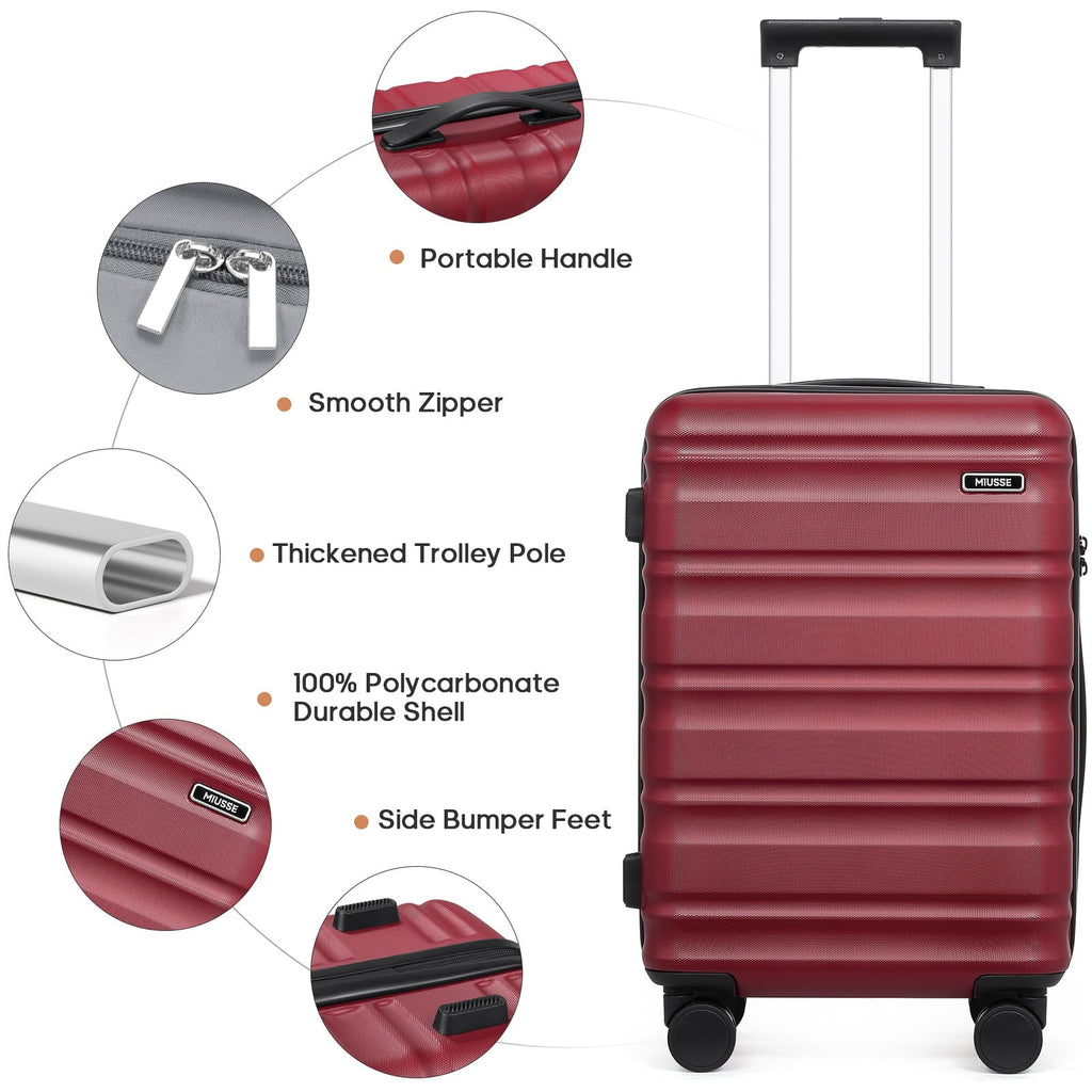 Nouveauté 2026 – Ensemble de bagages MIUSSE , 3 pièces : valise cabine 20 pouces à roulettes, coque rigide 100 % PC avec serrure TSA, conforme aux normes des compagnies aériennes, avec sac à dos de voyage pour hommes et femmes