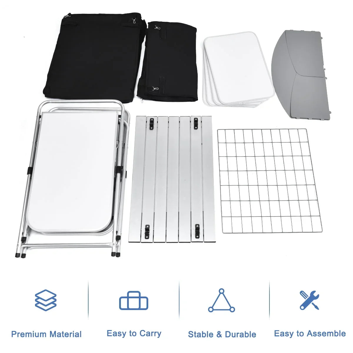 Nouveauté 2026 – Table de barbecue pliante et portable en aluminium Goplus avec rangement et pare-vent, noire