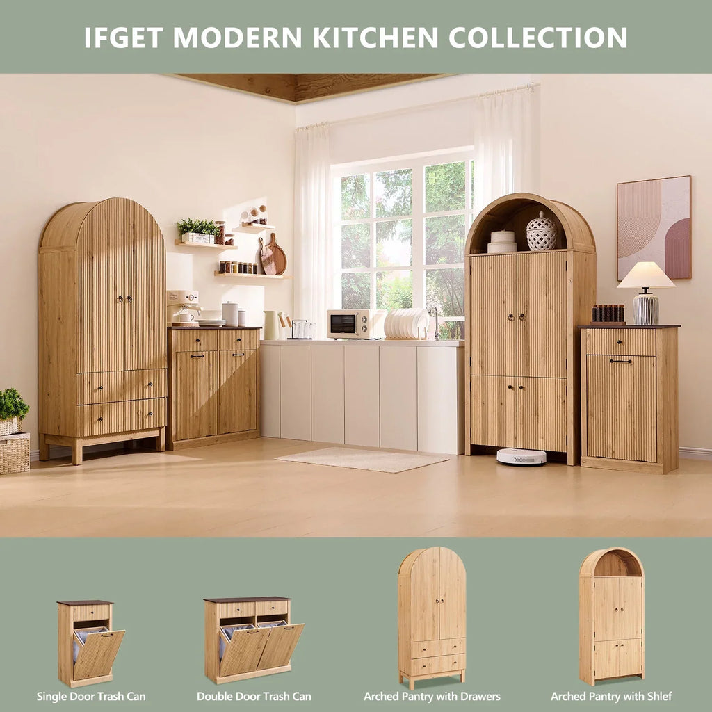Nouveauté 2026 – Armoire de rangement de cuisine IFGET , 180 cm de haut, style arqué, avec étagères réglables, idéale pour la cuisine et la salle à manger