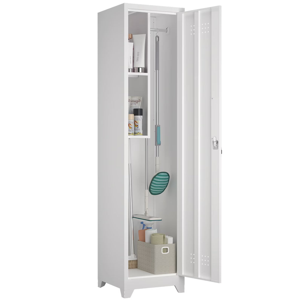 Nouveauté 2026 – Armoire à balais Marcree Slim , armoire métallique avec étagères et tringle de suspension, armoire de rangement utilitaire de 165 cm avec porte verrouillable, armoire de rangement haute pour produits de nettoyage, idéale pour la cuis