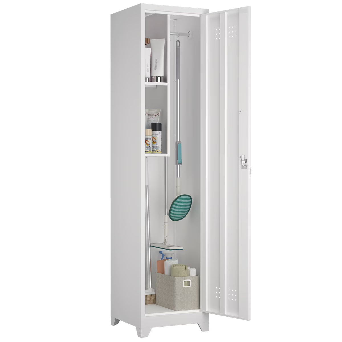 Nouveauté 2026 – Armoire à balais Marcree Slim , armoire métallique avec étagères et tringle de suspension, armoire de rangement utilitaire de 165 cm avec porte verrouillable, armoire de rangement haute pour produits de nettoyage, idéale pour la cuis