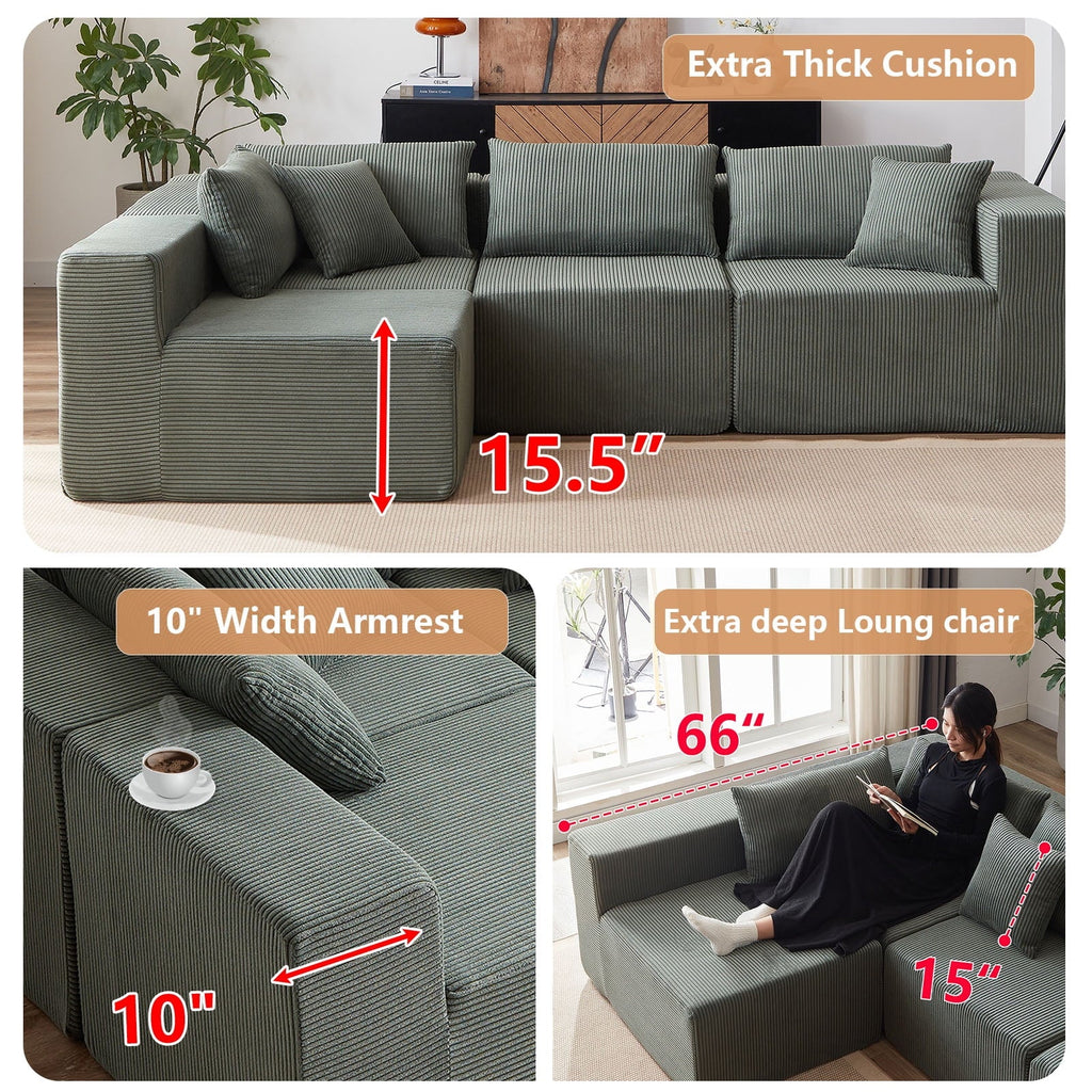 Nouveauté 2026 – Canapé d'angle modulaire en velours côtelé de 264 cm (104 pouces), ensemble de canapés de sol de luxe, mobilier d'intérieur rembourré, canapé compressé en mousse pour salon et chambre, combinaison libre de 4 pièces