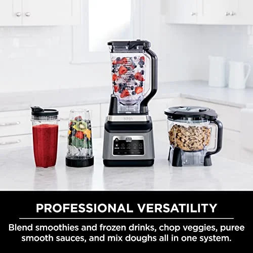 Nouveauté 2026 – Robot culinaire Ninja BN801 Professional Plus , 1400 W, 5 fonctions pour smoothies, hachage, pétrissage et plus encore avec Auto IQ, pichet mélangeur de 2,1 L*, bol robot de 1,9 L, 2 gobelets de 710 ml, gris