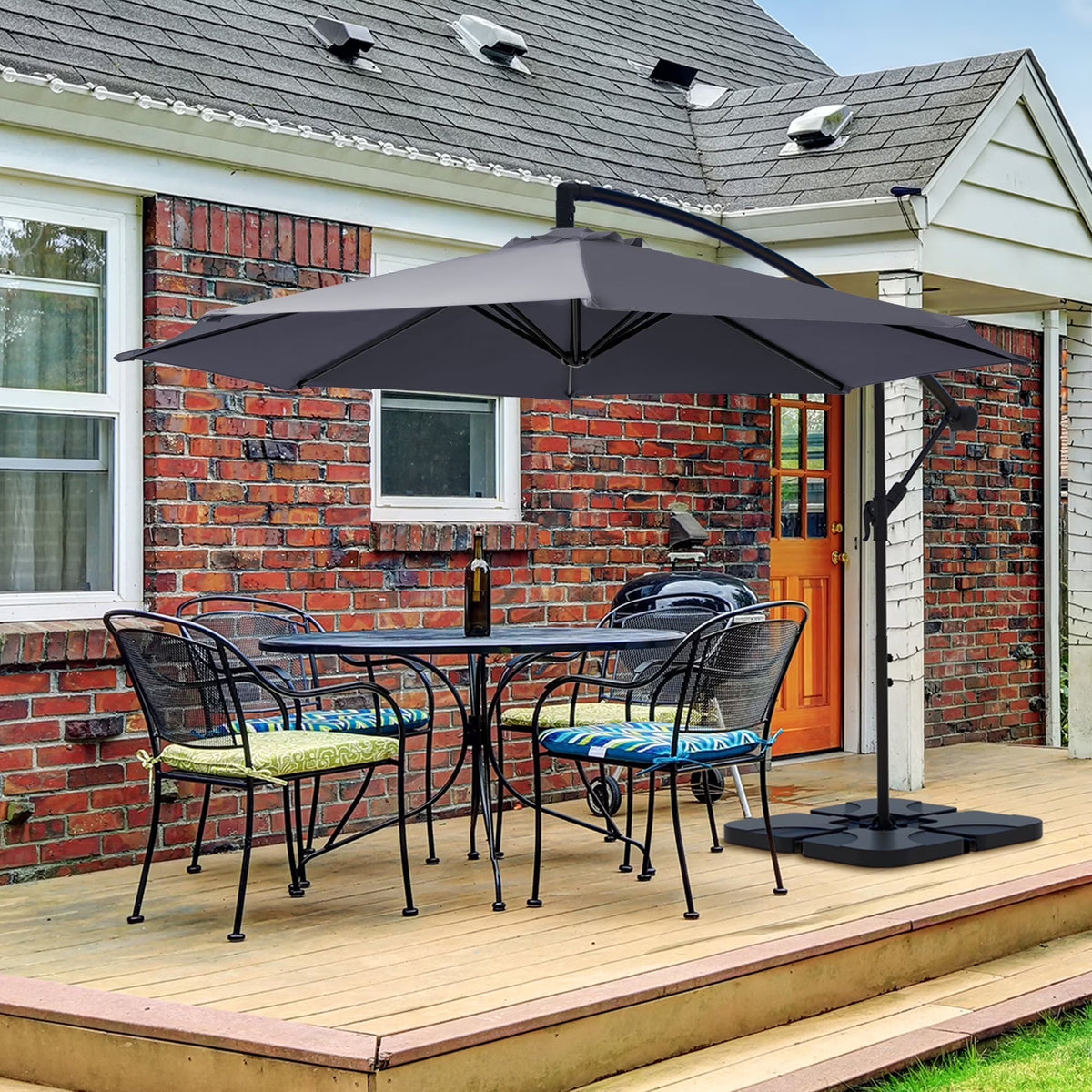 Nouveauté 2026 – Parasol déporté suspendu JUSTLET de 3 m (10 pi) robuste avec base en 4 pièces incluse, beige