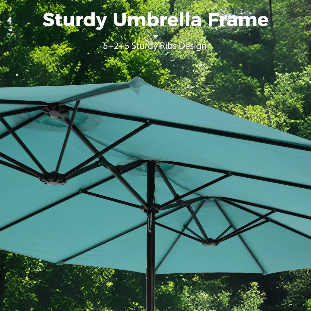 Nouveauté 2026 – Parasol de jardin extra-large Alpha Joy 4,57 m (15 pi) à double face avec manivelle et base - Gris fumé