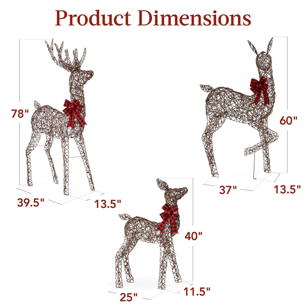Nouveauté 2026 – Décoration de jardin extérieure Best Choice Products : cerfs lumineux de Noël en 3 pièces, 2 m (6,5 pi), avec 385 lumières DEL et piquets – Or