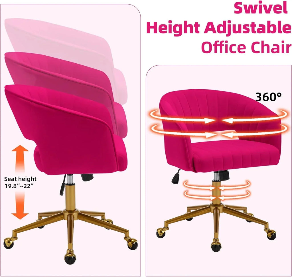 Nouveauté 2026 – Chaise de bureau Westice , chaise de travail en velours, chaise pivotante réglable en hauteur avec base dorée, idéale pour coiffeuse, bureau, salon ou salle informatique, beige