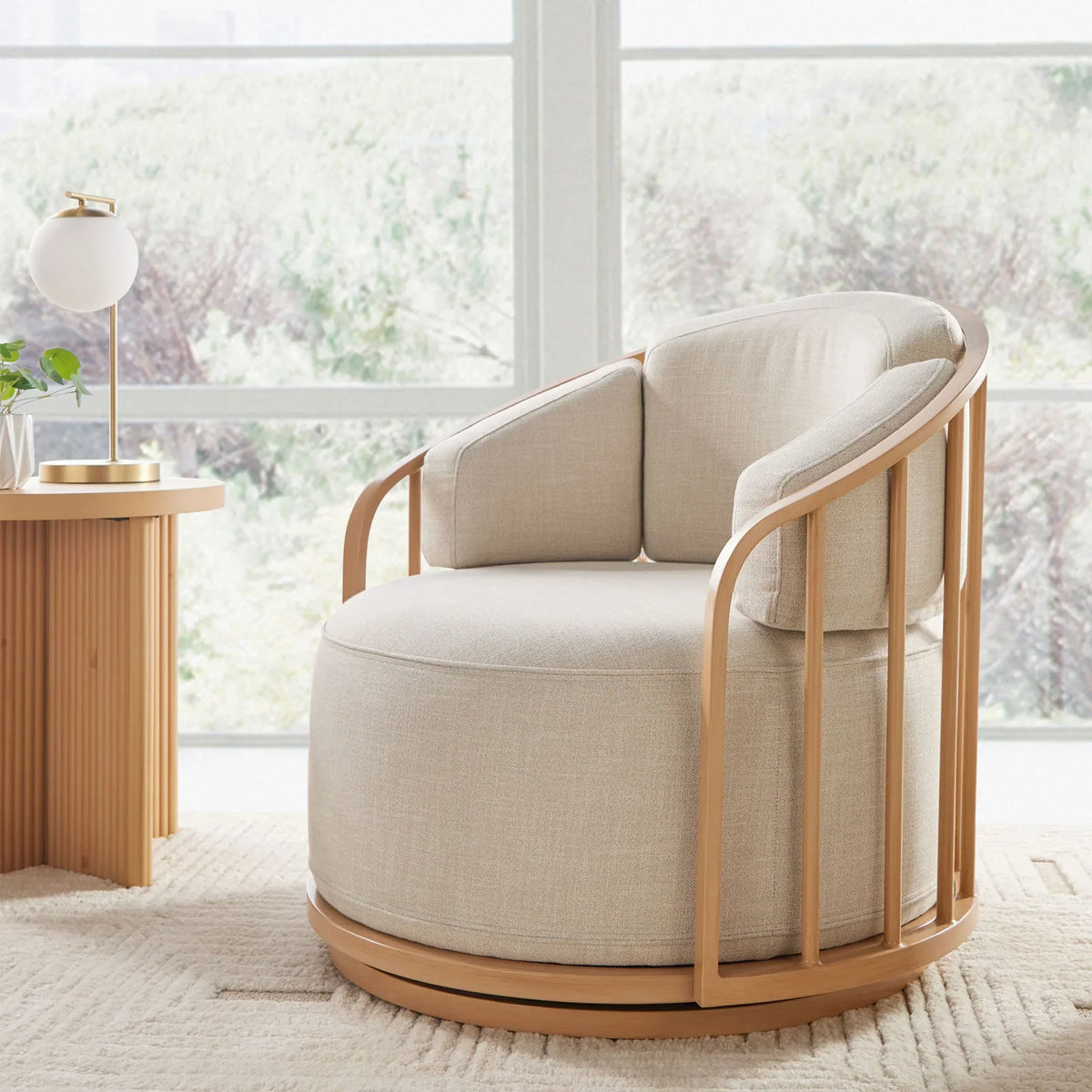 Nouveauté 2026 – Fauteuil pivotant Lillian Birdcage, lin crème, collection Better Homes & Gardens