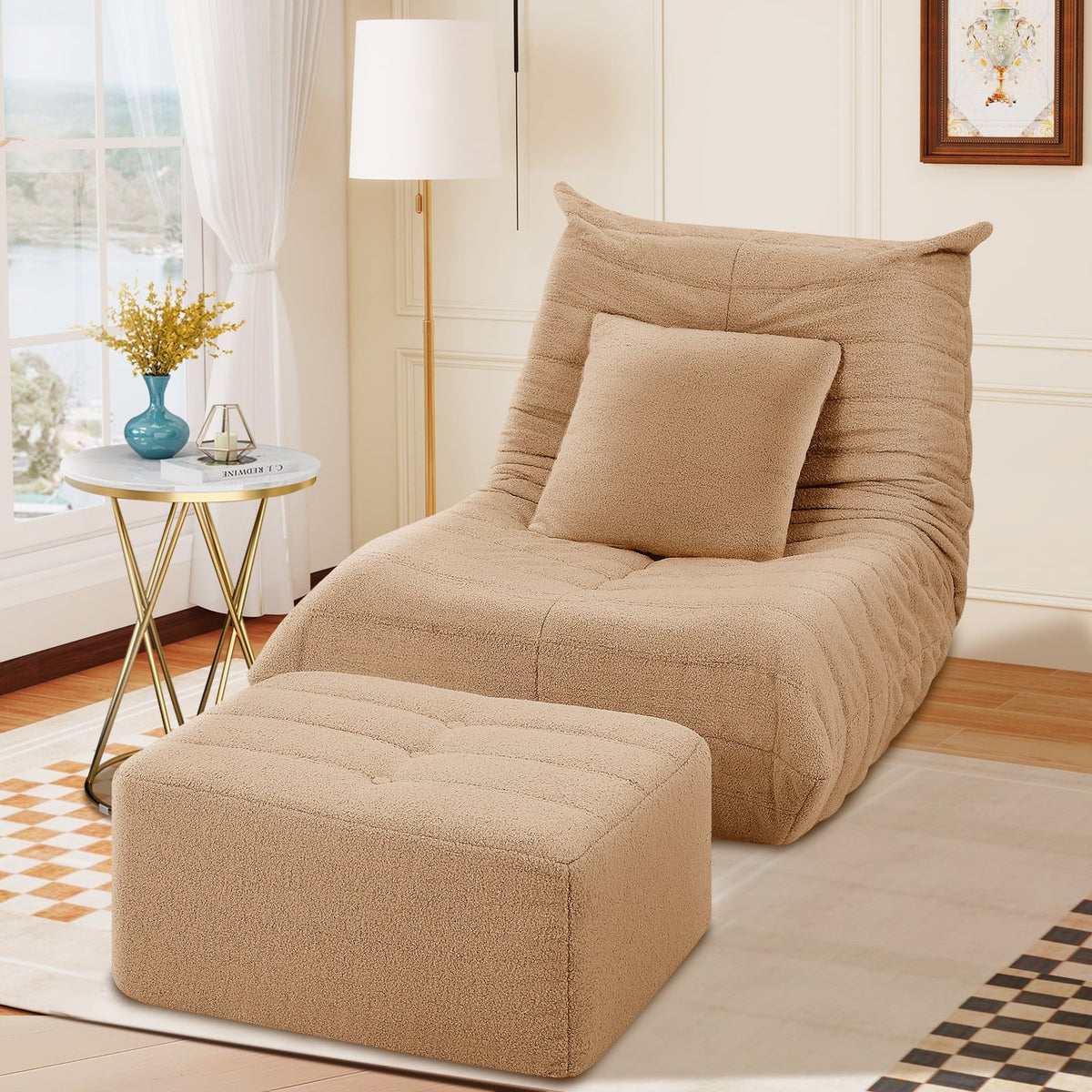 Nouveauté 2026 – Fauteuils poufs VFD pour adultes, pouf avec repose-pieds, canapé lounge confortable en mousse à mémoire de forme, fauteuil de lecture idéal pour la chambre et le salon, canapé de sol relaxant