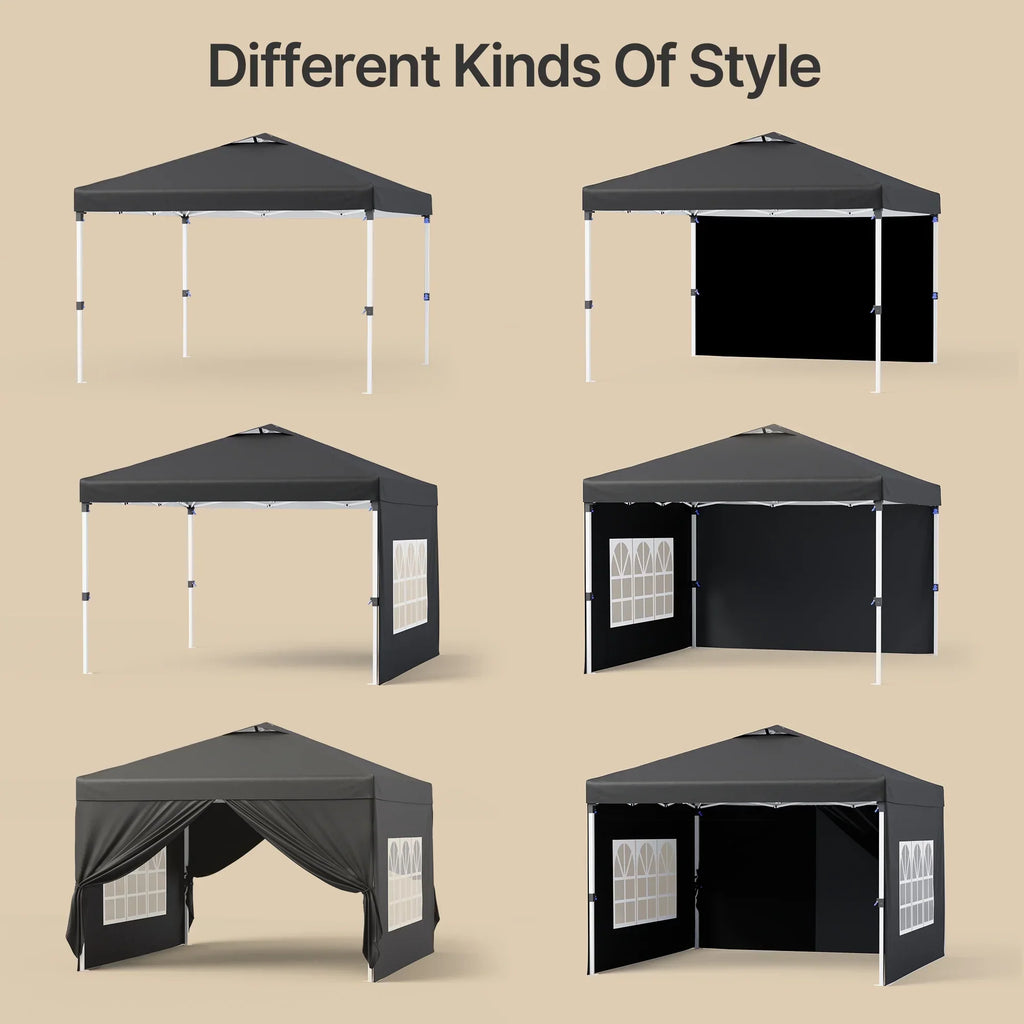 Nouveauté 2026 – Tente pliante 3 x 3 m avec 4 parois latérales amovibles – Tente extérieure portable Lofka avec 4 sacs de sable, 8 piquets et cordes – Idéale pour la plage, les fêtes, la terrasse et le jardin, noire
