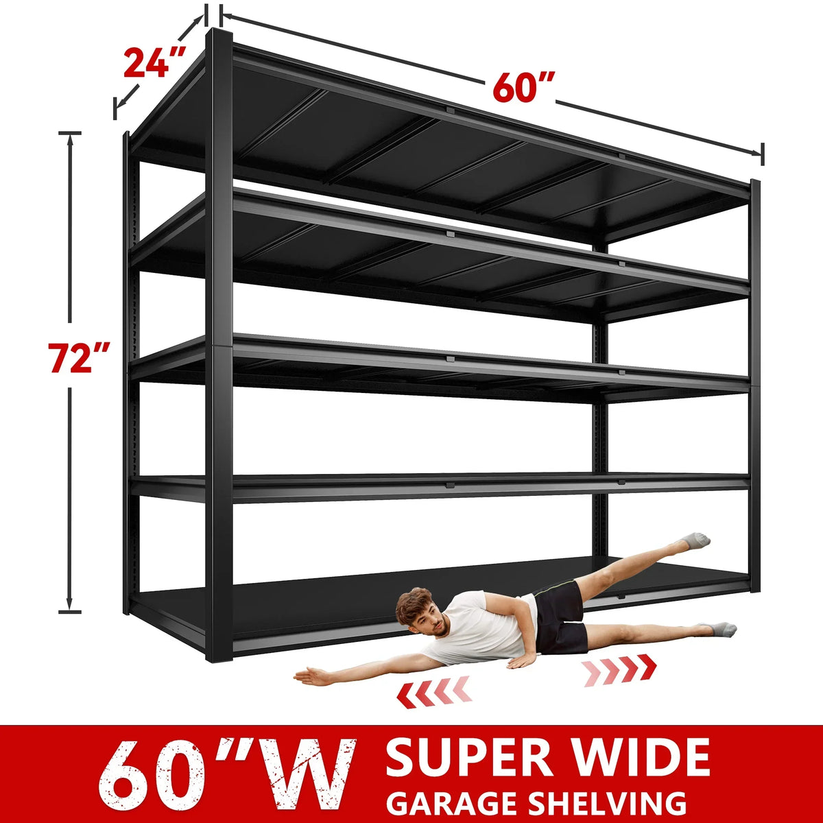 Nouveauté 2026 – Étagère de garage REIBII , 152 cm (L) x 61 cm (P) x 183 cm (H), robuste, supportant jusqu'à 1360 kg (3000 lb), réglable, 5 niveaux, en métal