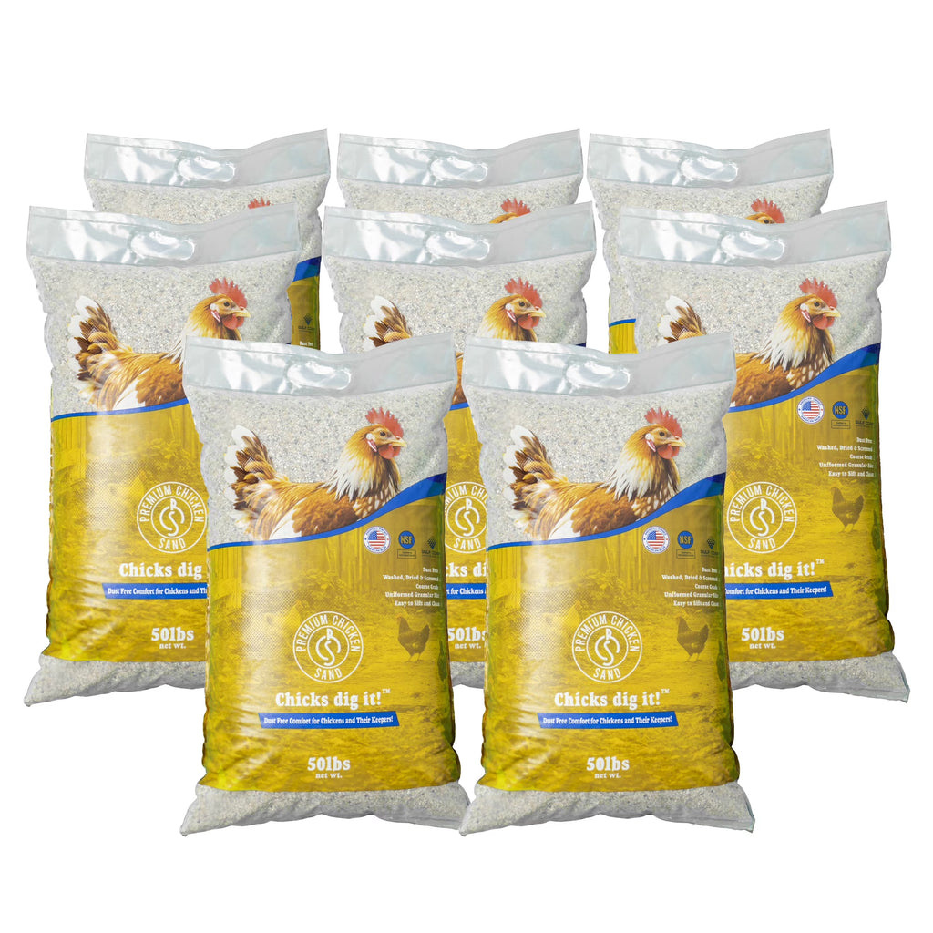 Nouveauté 2026 – Sable de qualité supérieure pour poules, litière anti-odeurs pour poulaillers, sac de 22,7 kg (50 lb), paquet de 8
