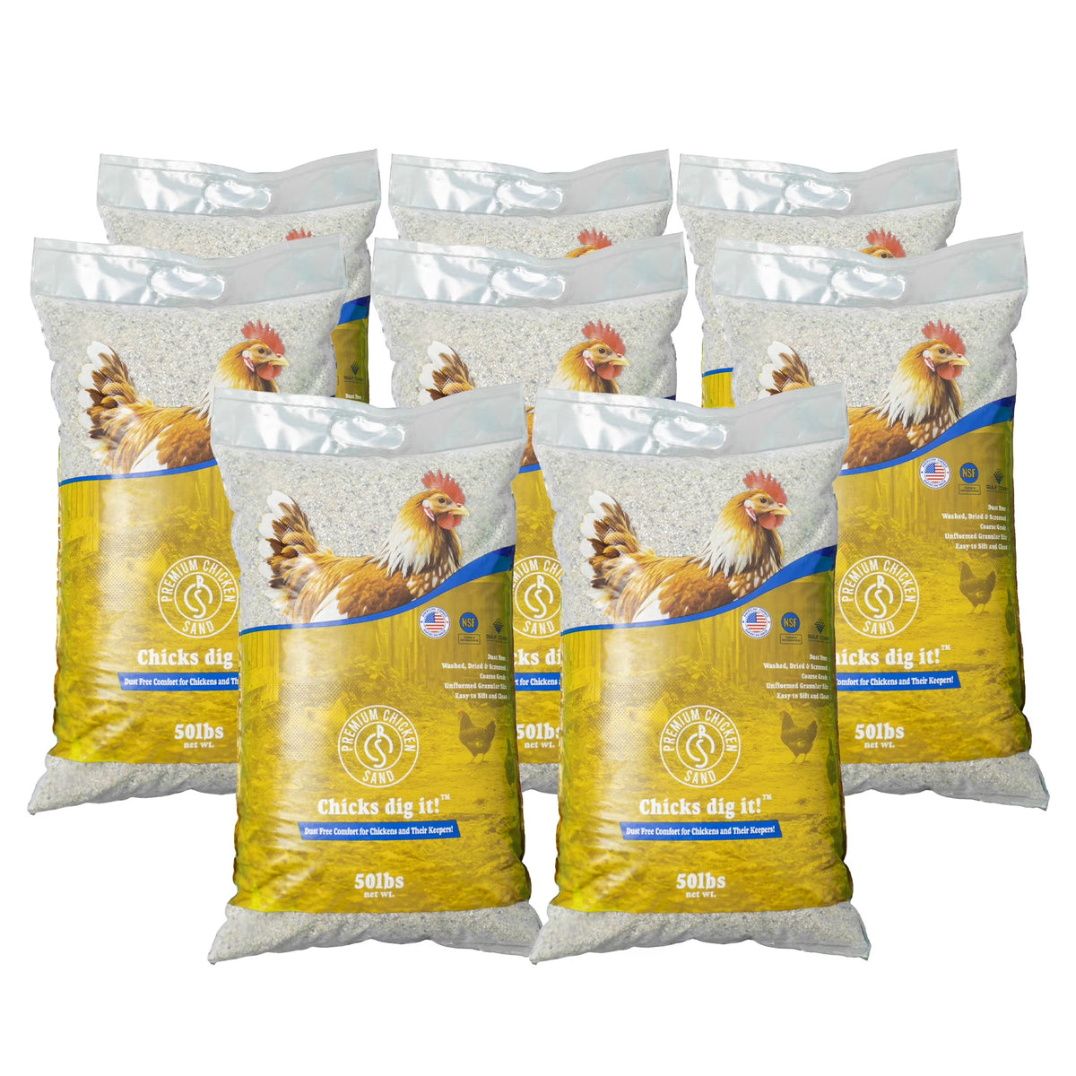 Nouveauté 2026 – Sable de qualité supérieure pour poules, litière anti-odeurs pour poulaillers, sac de 22,7 kg (50 lb), paquet de 8
