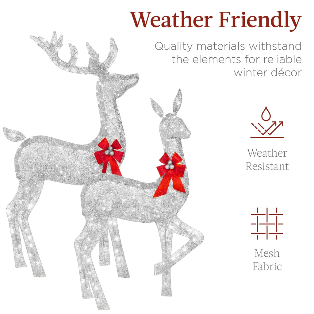 Nouveauté 2026 – Décoration de jardin extérieure Best Choice Products : cerfs lumineux de Noël en 3 pièces, 2 m (6,5 pi), avec 385 lumières DEL et piquets – Or