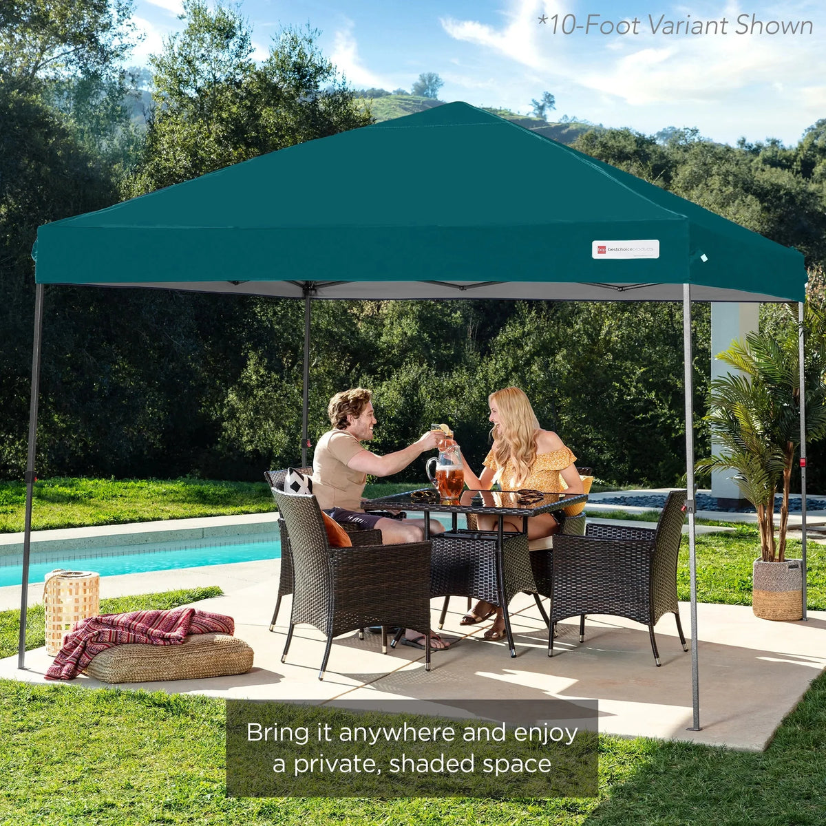Nouveauté 2026 – Best Choice Products 3,66 m x 3,66 m - Abri pliant facile à monter avec installation en un clic, sac à roulettes et 4 sacs de lestage - Bleu marine