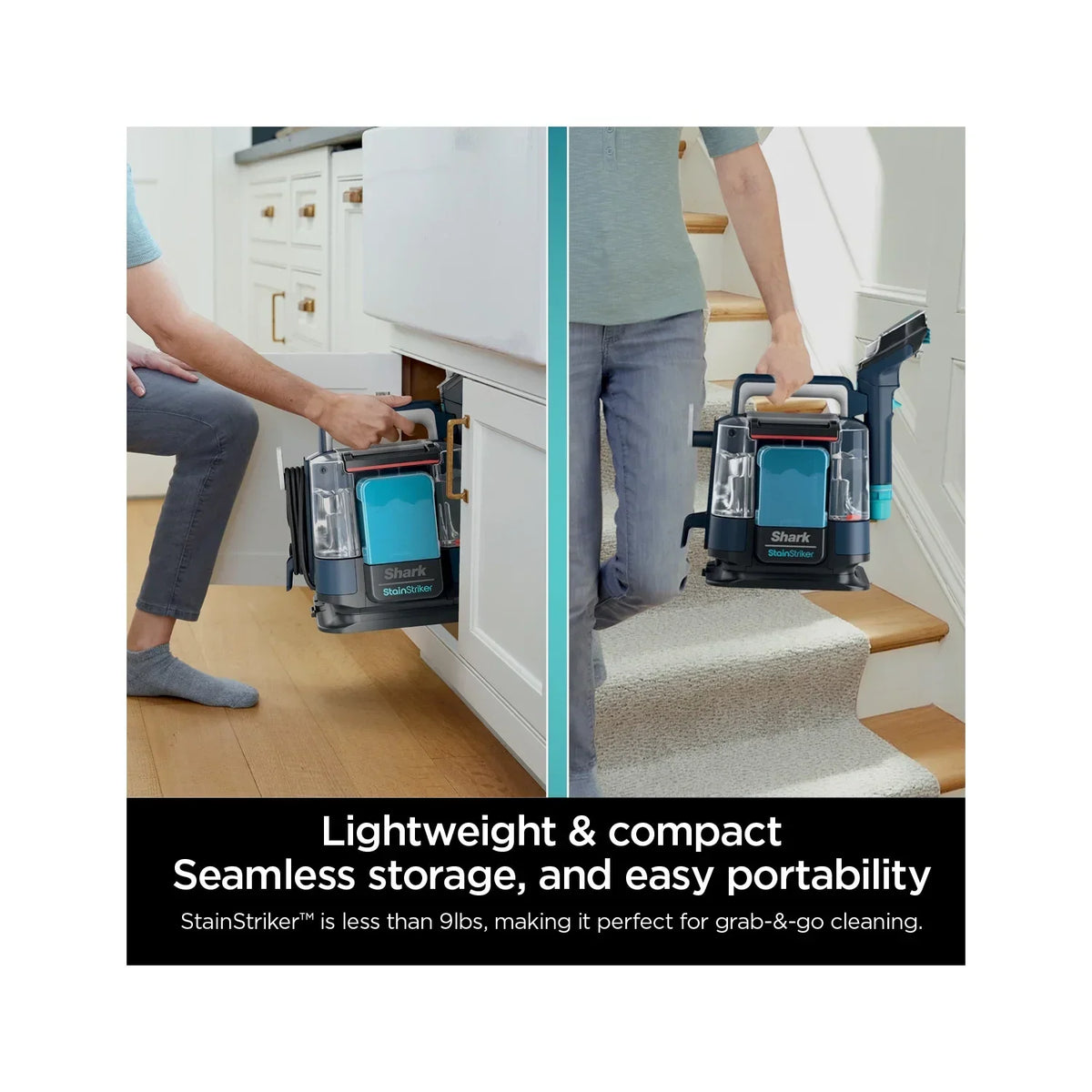 Nouveauté 2026 – Nettoyant pour tapis et tissus d'ameublement Shark StainStriker , portable avec 2 accessoires, 177 ml de formule Deep Clean Pro et 355 ml de formule OXY Multiplier, PX200 bleu marine/blanc