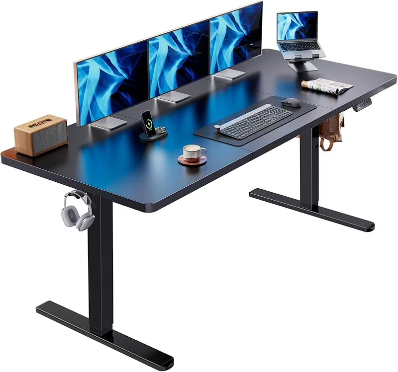 Nouveauté 2026 – Bureau assis-debout électrique UANUO , 122 x 61 cm, hauteur réglable, crochets pour casque et système de gestion des câbles, idéal pour le télétravail ou le bureau à domicile, marron vintage