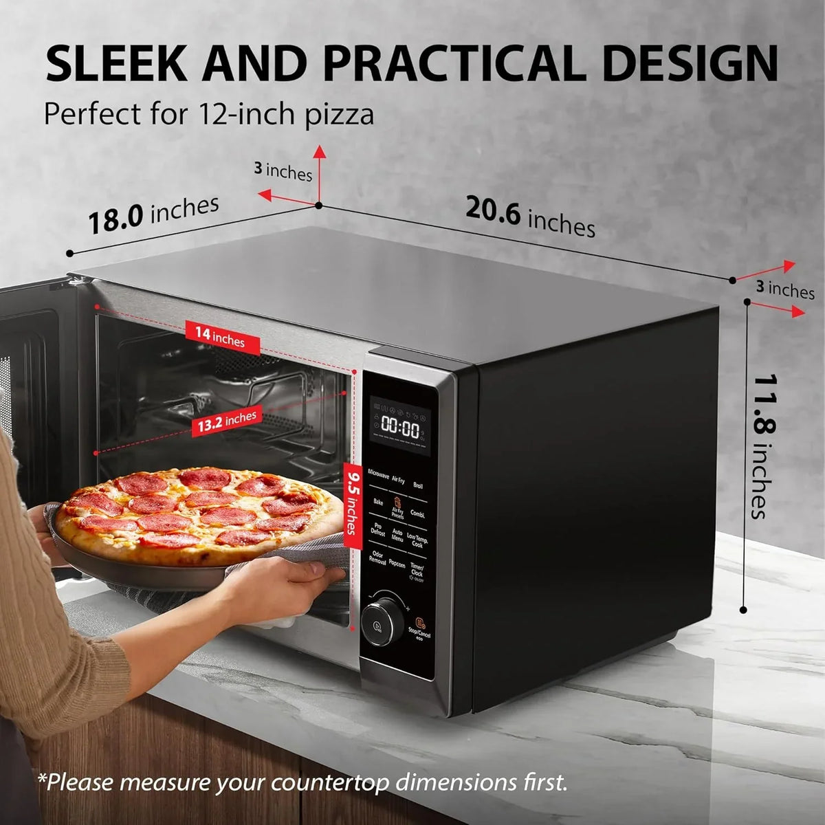 Nouveauté 2026 – Four à micro-ondes de comptoir TOSHIBA 8 en 1 avec friteuse à air chaud, convection, sécurité enfant, 28 litres (1 pi³), noir