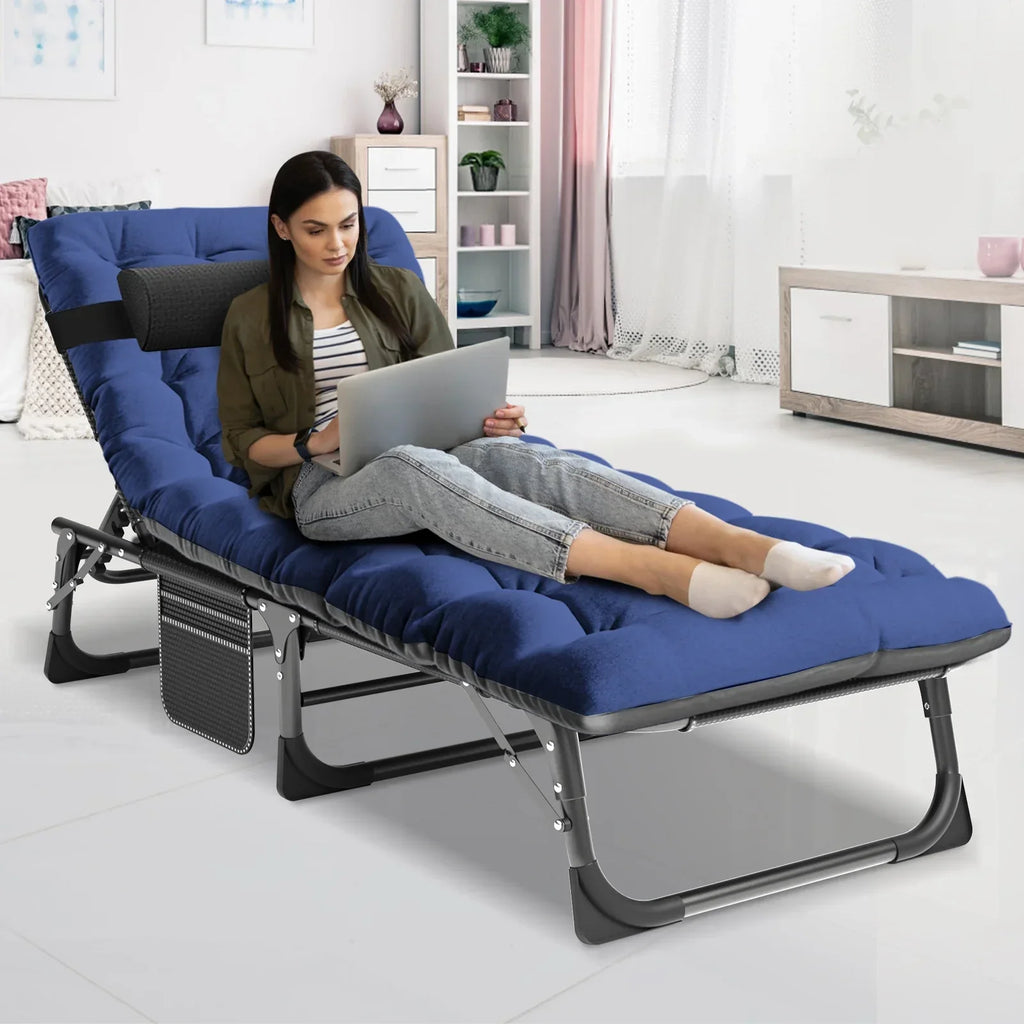 Nouveauté 2026 – Chaise longue MOPHOTO avec matelas, supportant jusqu'à 200 kg, lit de camp portable et robuste, réglable, idéal pour le camping, la piscine, la plage et la terrasse