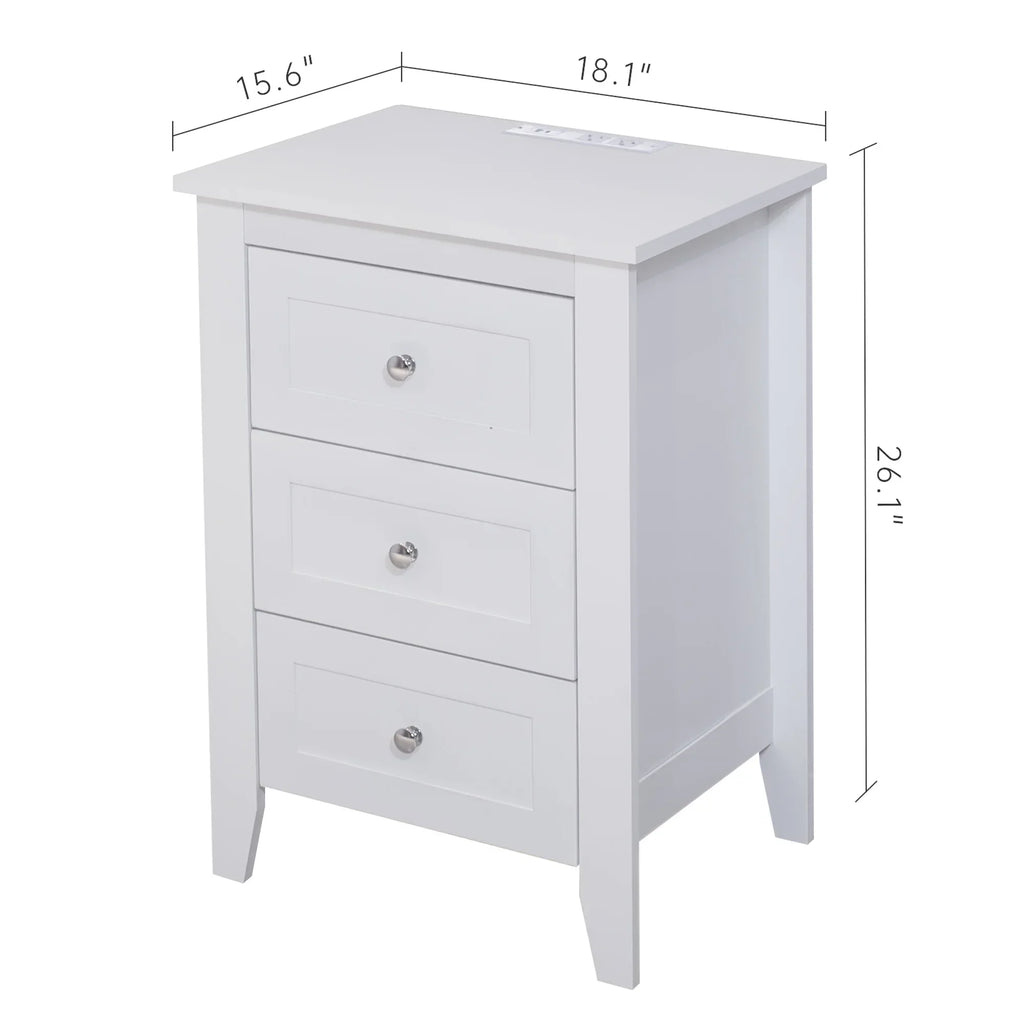 Nouveauté 2026 – Ensemble de 2 tables de chevet modernes blanches à 3 tiroirs Glavbiku , avec ports USB et prises électriques, pour chambres à coucher, adultes