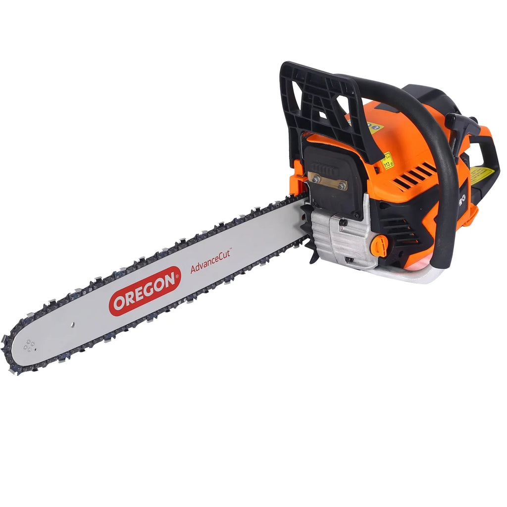 Nouveauté 2026 – ! Tronçonneuse à essence 20 pouces, 52 cm³, pour l'abattage et la coupe du bois. Moteur 2 temps conforme aux normes EPA. Guide-chaîne Oregon