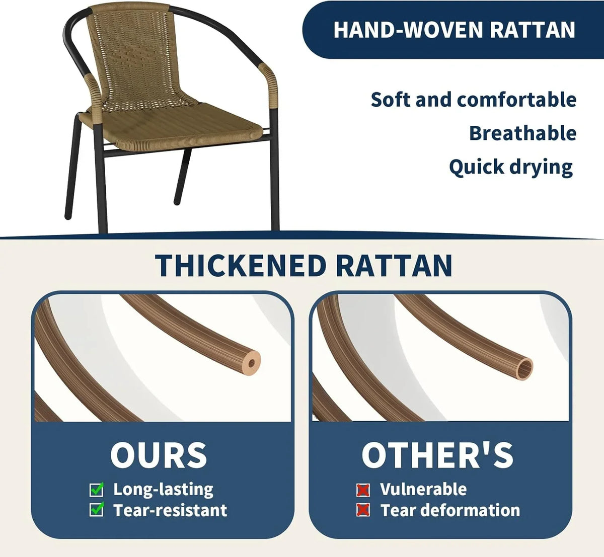 Nouveauté 2026 – Ensemble de 6 chaises de jardin ELPOSUN , chaises de patio en osier avec structure en métal, chaises empilables en rotin pour bistro, terrasse, jardin, porche, restaurant (noir