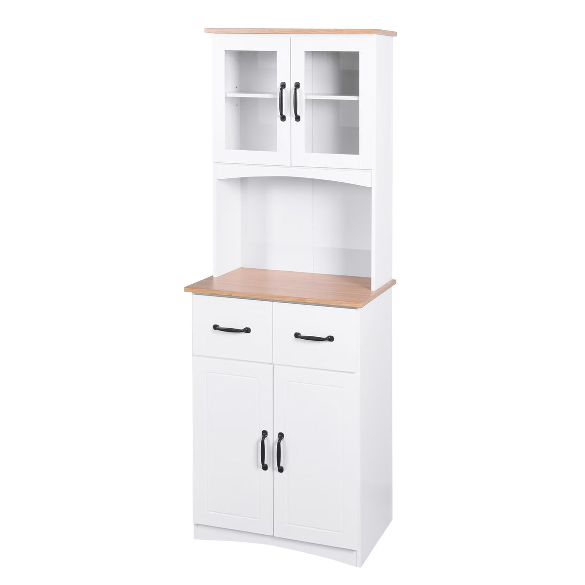 Nouveauté 2026 – ! Meuble de cuisine en bois blanc avec portes vitrées encadrées et tiroir, idéal pour ranger le garde-manger et le micro-ondes