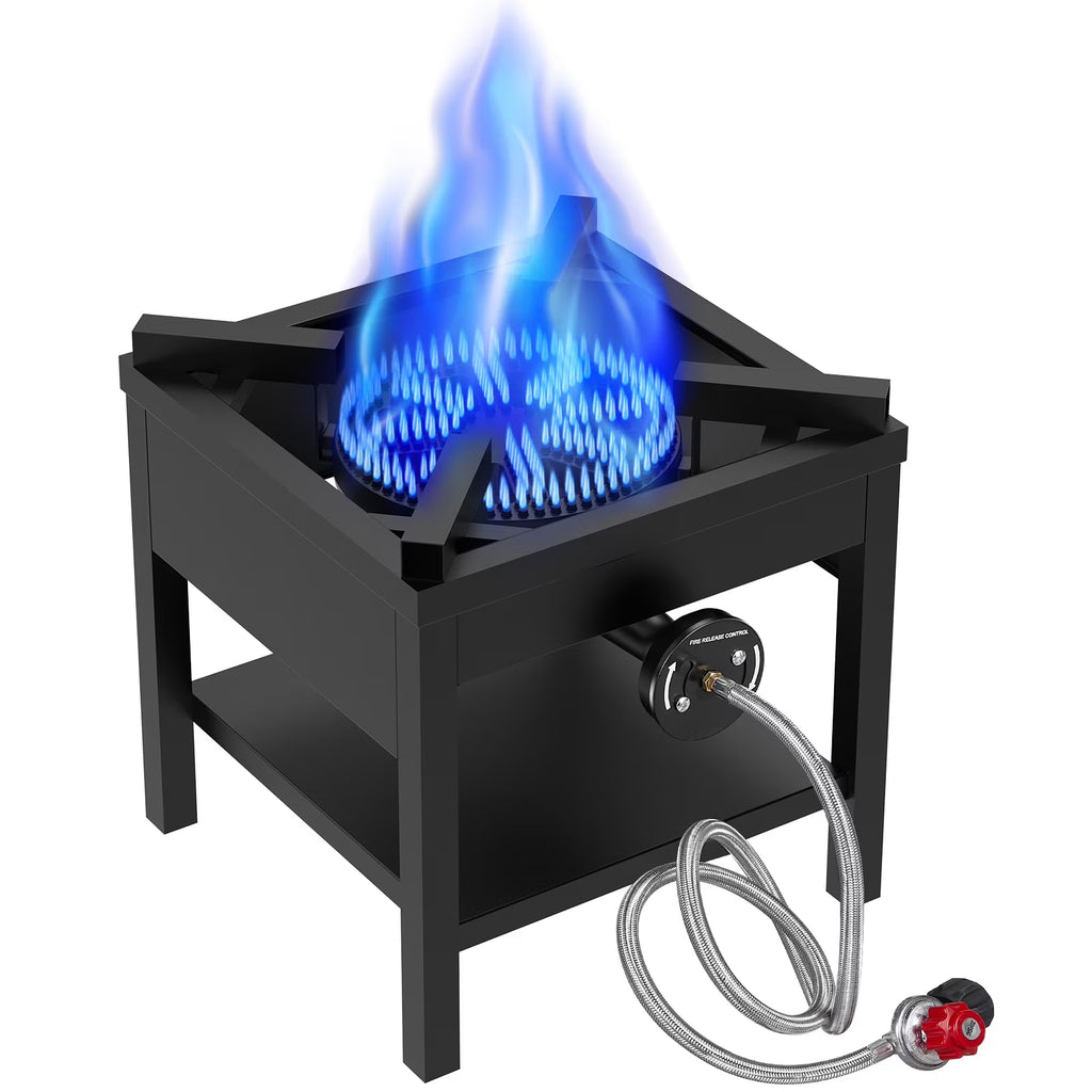 Nouveauté 2026 – Réchaud à gaz propane Frizi à 1 brûleur pour extérieur – 260 000 BTU, régulateur réglable 0-30 PSI et tuyau tressé en acier