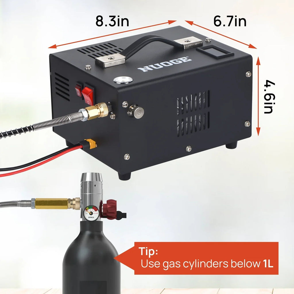 Nouveauté 2026 – Compresseur d'air NUOGE PCP , 4500 psi, 12 V CC ou 110 V CA avec convertisseur, pour bouteilles de paintball/plongée