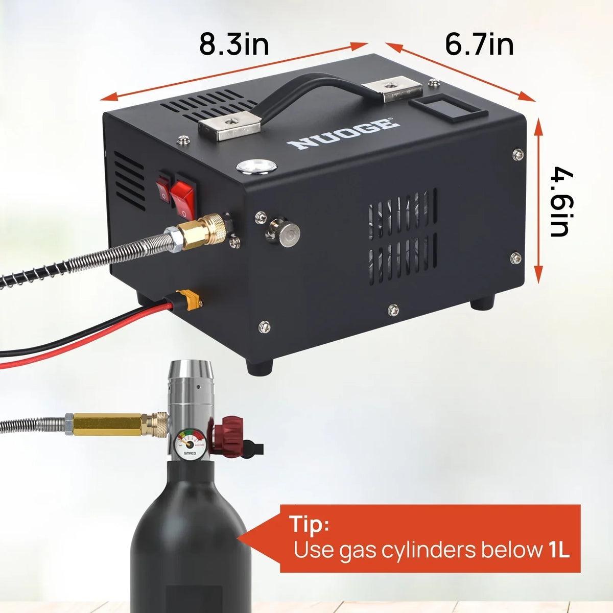 Nouveauté 2026 – Compresseur d'air NUOGE PCP , 4500 psi, 12 V CC ou 110 V CA avec convertisseur, pour bouteilles de paintball/plongée