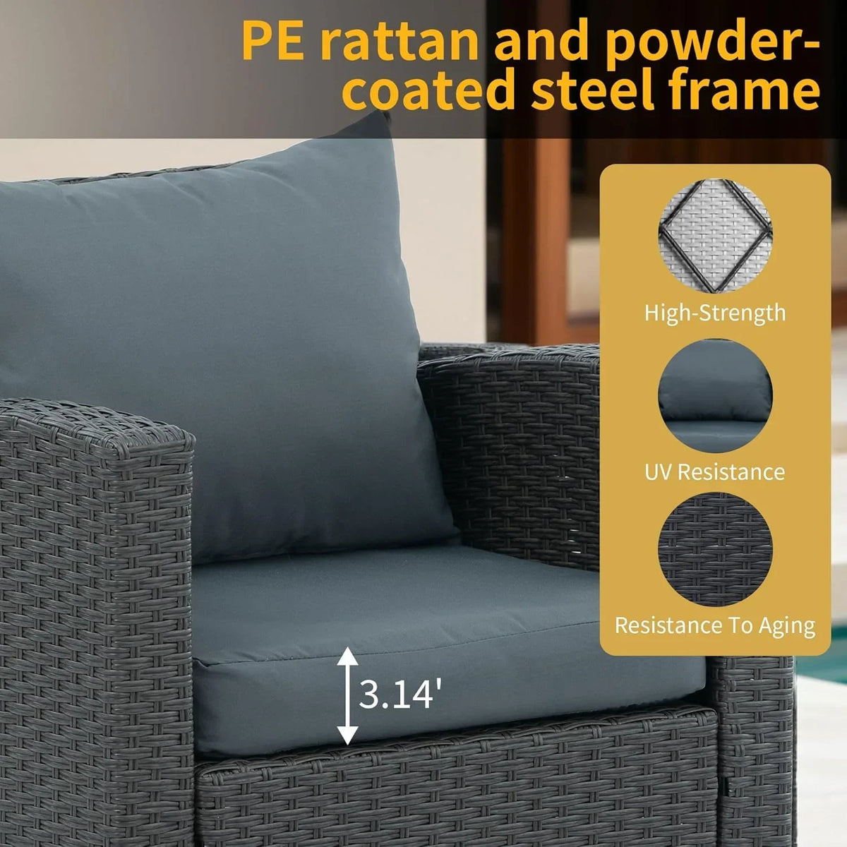 Nouveauté 2026 – Ensemble de mobilier de patio 7 pièces , canapé d'angle en rotin PE, ensemble de conversation avec coussins et table basse en verre, pour balcon, pelouse et jardin, gris