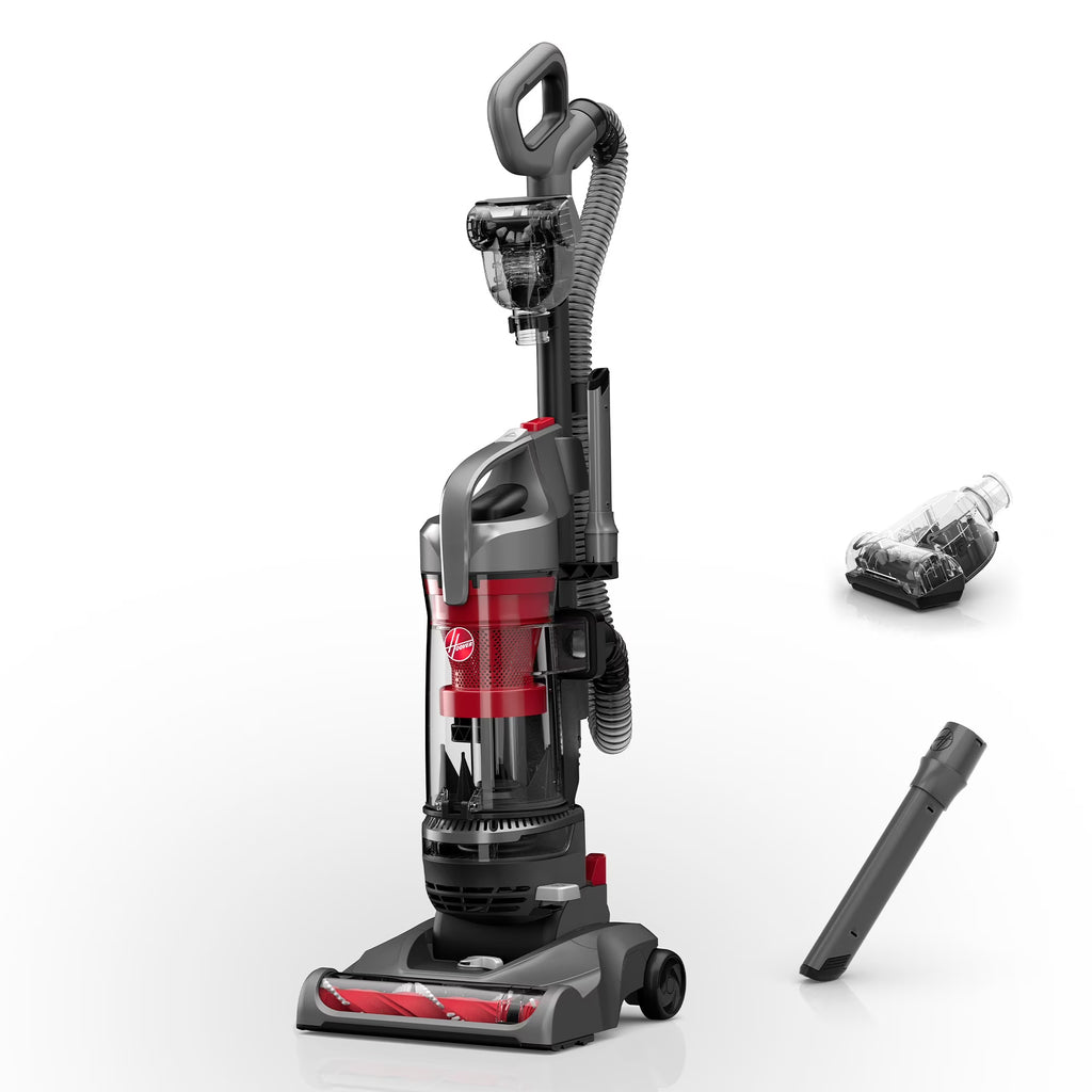 Nouveauté 2026 – Aspirateur vertical sans sac Hoover Rewind Pet , idéal pour les animaux, avec enrouleur de cordon automatique, pour le nettoyage de toutes les surfaces et des pièces en hauteur, UH77410V, gris et rouge