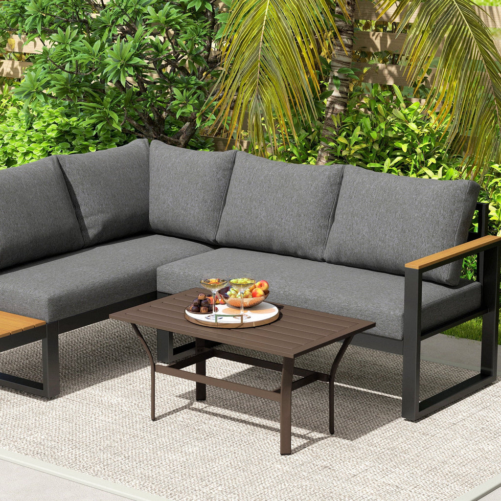 Nouveauté 2026 – Table basse d'extérieur Outsunny , table basse rectangulaire résistante aux intempéries pour patio, avec plateau à lattes, marron