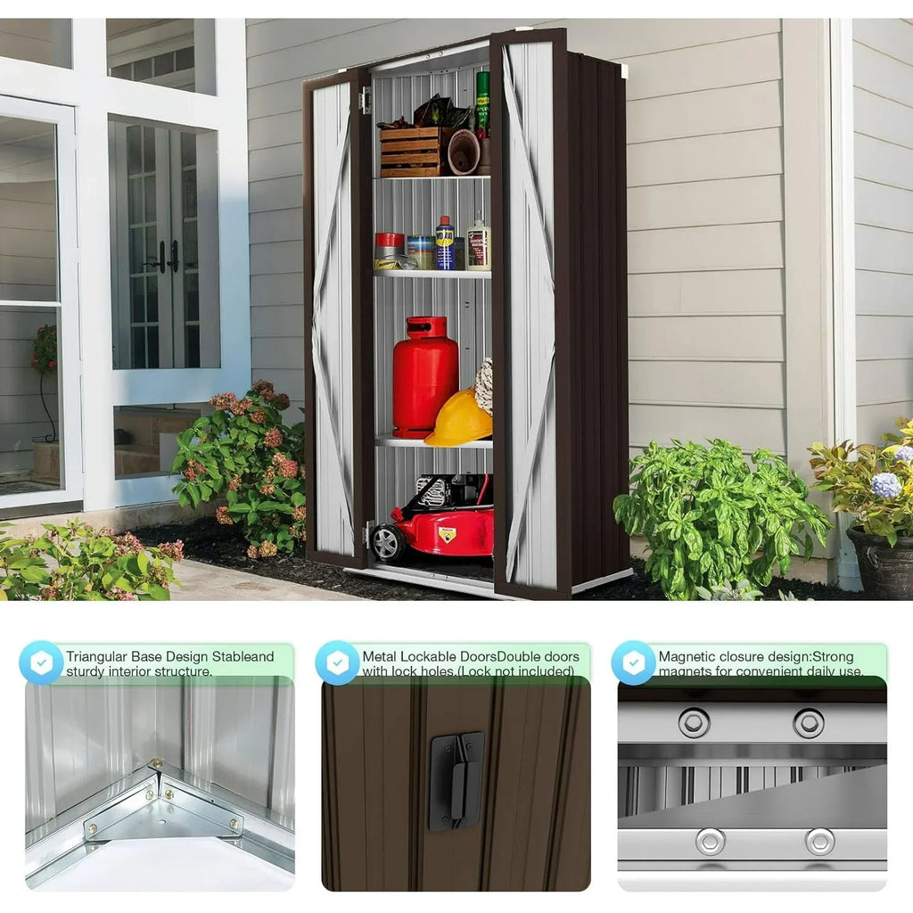 Nouveauté 2026 – Armoire de rangement extérieure AECOJOY pour jardin et terrasse, un meuble de rangement en métal avec portes et étagères, de couleur grise
