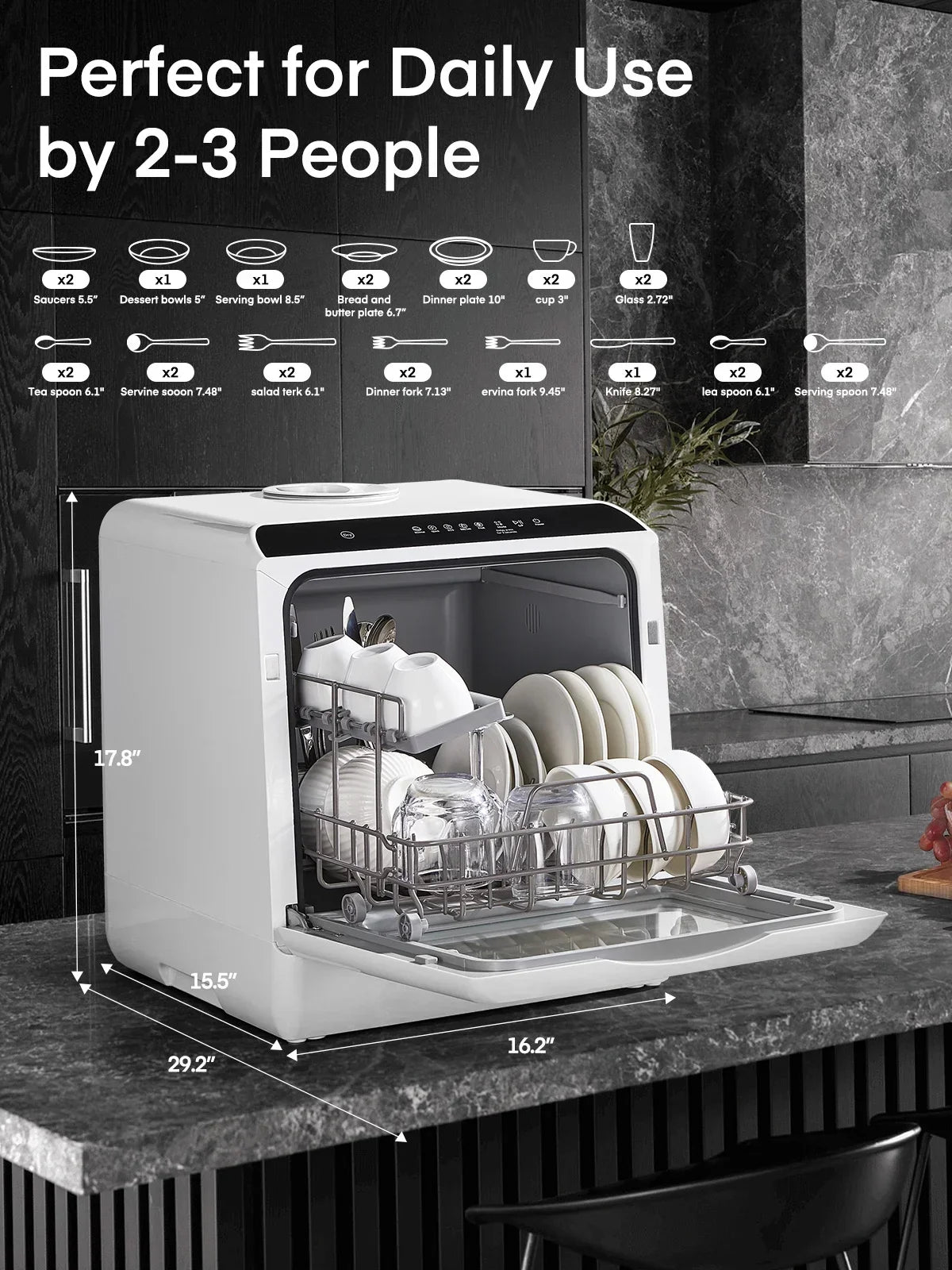 Nouveauté 2026 – Lave-vaisselle de comptoir FOHERE avec départ différé 6 h, lave-vaisselle portable avec réservoir d'eau intégré de 5 L, 6 programmes, double jet à 360°, haute température