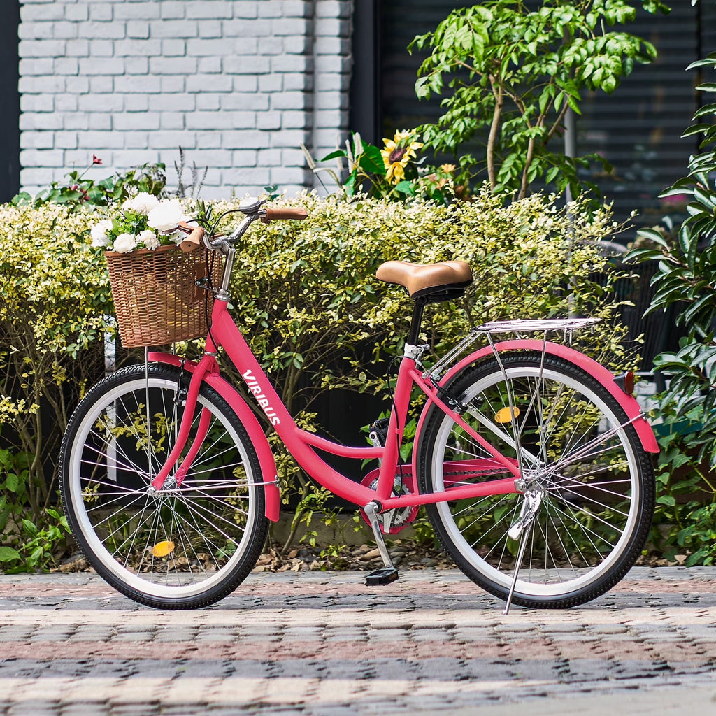 Nouveauté 2026 – Vélo confort femme Viribus , 24 pouces, style cruiser plage et ville, avec panier, blanc