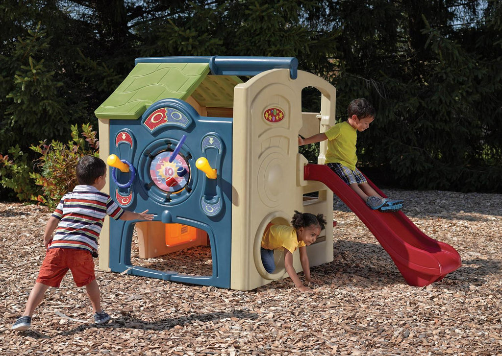 Nouveauté 2026 – Maisonnette marron avec toboggan, centre de loisirs Step2 Neighborhood Fun Center, jouets d'extérieur en plastique pour enfants